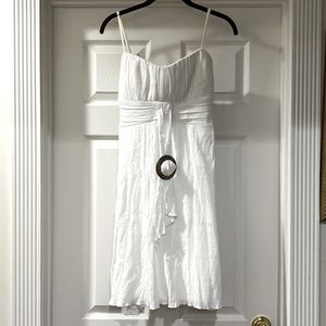 Ruby Rox white gauze strap dress with wood distress belt buckle. Never worn